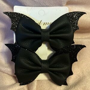 Black Hair Bow Clip Bat Hair Clip Bows For Girls, Black With Shimmer Cute